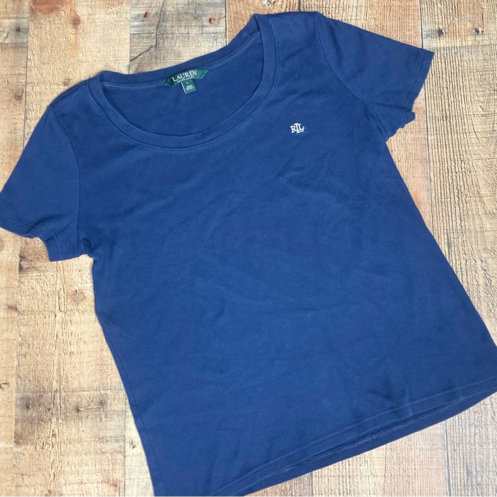Ralph Lauren Navy Short Sleeve Girls' Tee with RL Embroidery